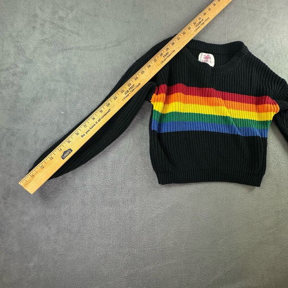 Justice Rainbow cropped Cable Knit Sweater Girls size 8Black Long‎ - Picture 9 of 9